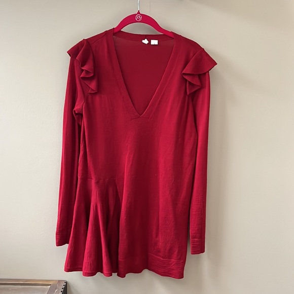 Adorable red ruffle long sweater Anthropologie - Picture 2 of 3